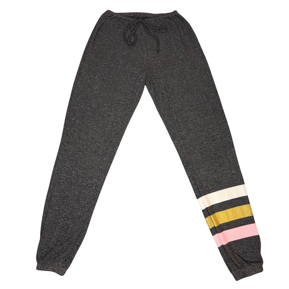 Chaser NY Cozy Knit LOVE Graphic Striped Joggers Charcoal Gray Size Small